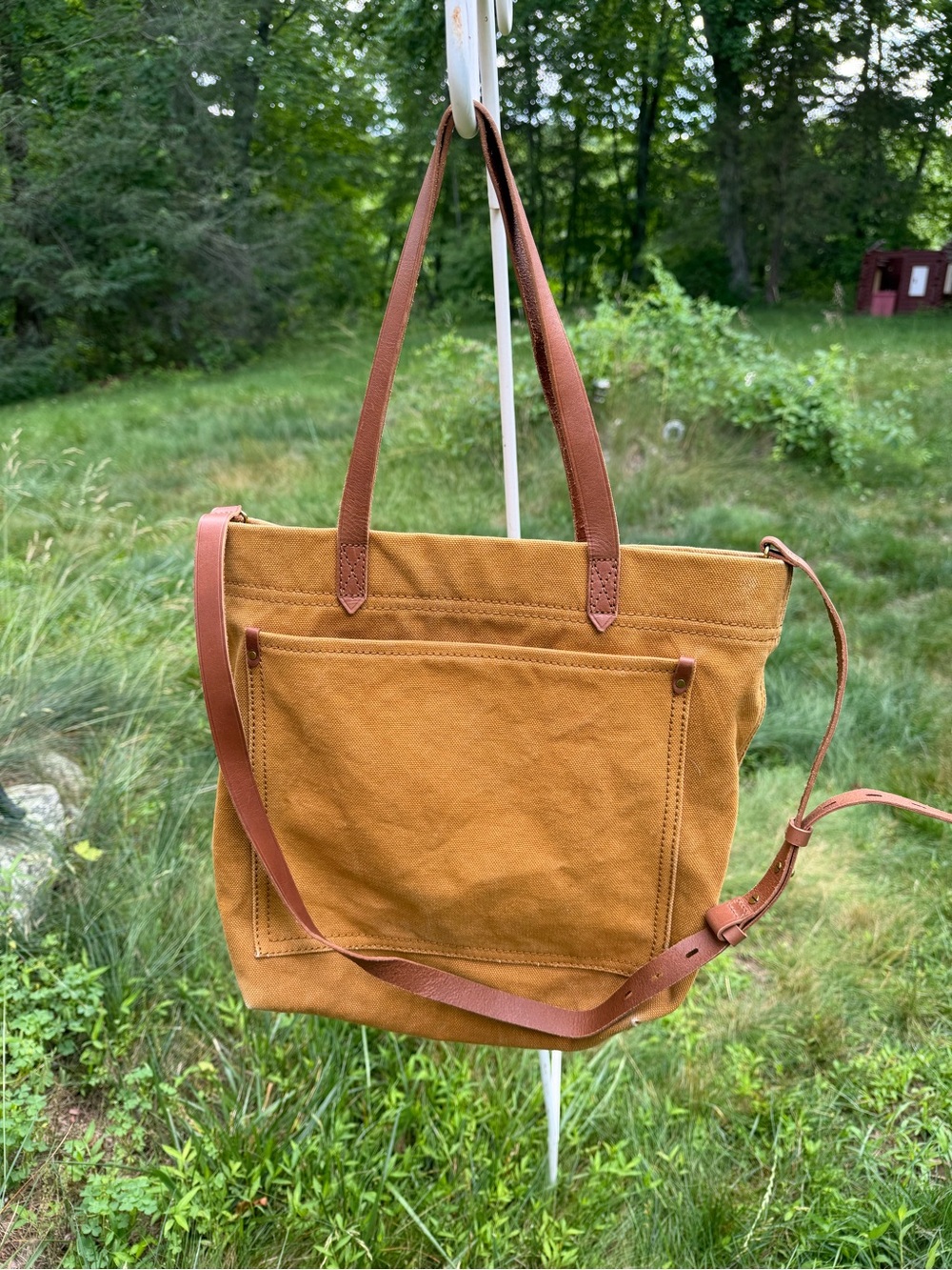 Madewell Waxed Canvas Crossbody Tote Cognac Brown